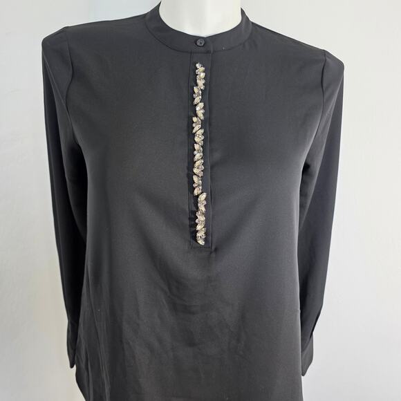 Simply Vera Vera Wang Black Embellished Chiffon blouse sz L - Picture 2 of 9